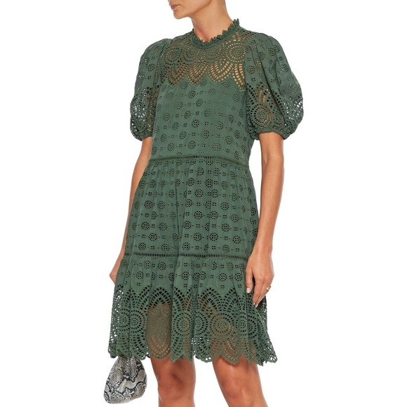 Ulla Johnson Dresses & Skirts - Ulla Johnson Simone Broderie Anglaise Puff Sleeve Shift Dress Army Green